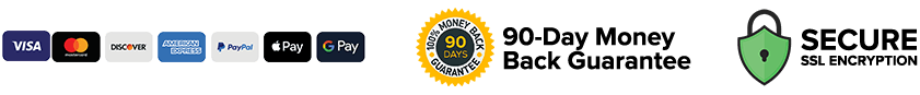 Accepted payments, 90-day money back guarantee, SSL secure